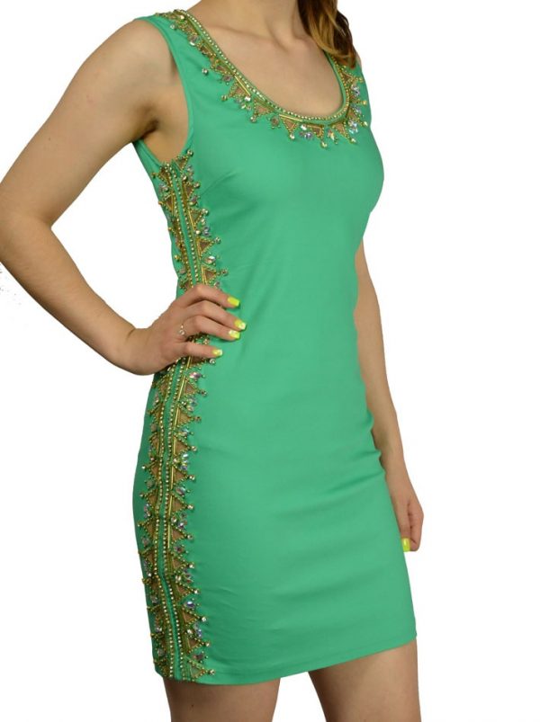 Платье Mary C зеленое с камнями