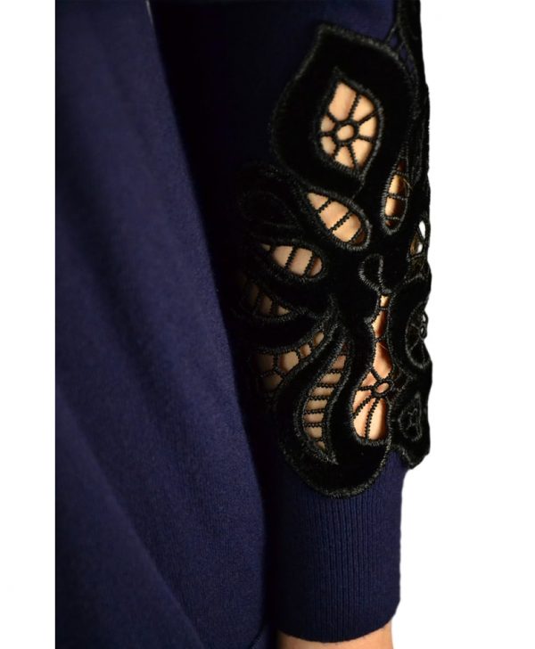 Кардиган Maria Grazia Severi темно-синий трикотажный с отделкой на рукавах вышивка велюр