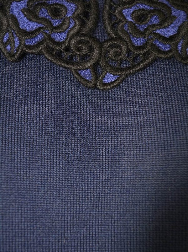 Кофта Maria Grazia Severi темно-синяя  ворот кружевная вышивка рукава воланы