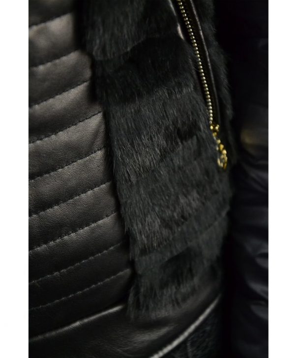 Куртка Roberta Biagi черная кожаная стеганая с меховыми вставками
