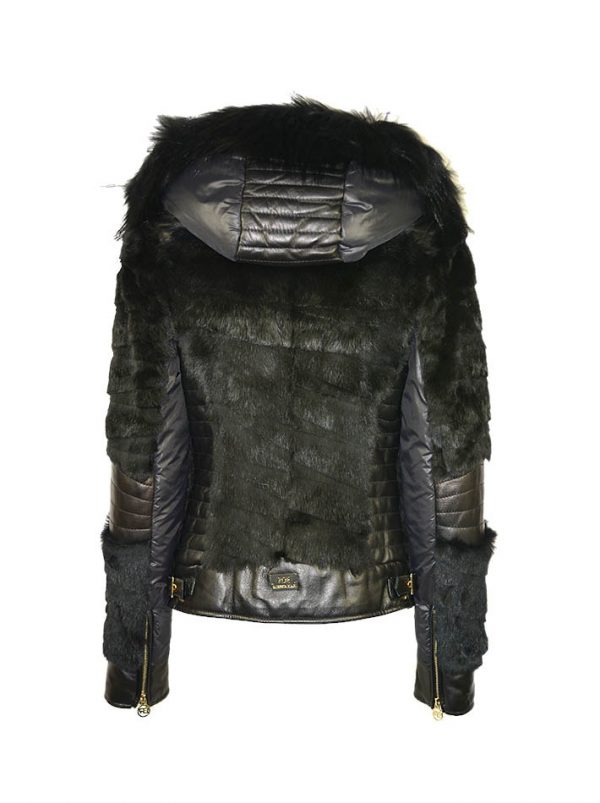 Куртка Roberta Biagi черная кожаная стеганая с меховыми вставками