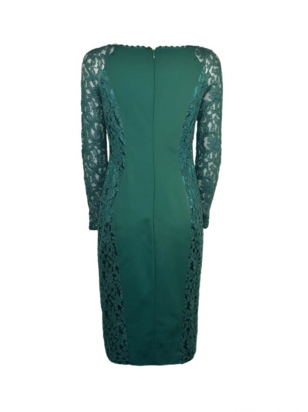 Платье Maria Grazia Severi зеленое комбинированное гипюром спереди камни