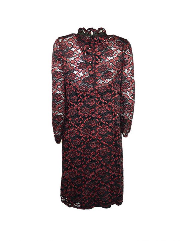 Платье Maria Grazia Severi черно-красное из хлопкового кружева воротник с завязками на ленте с велюровой вышивкой на груди