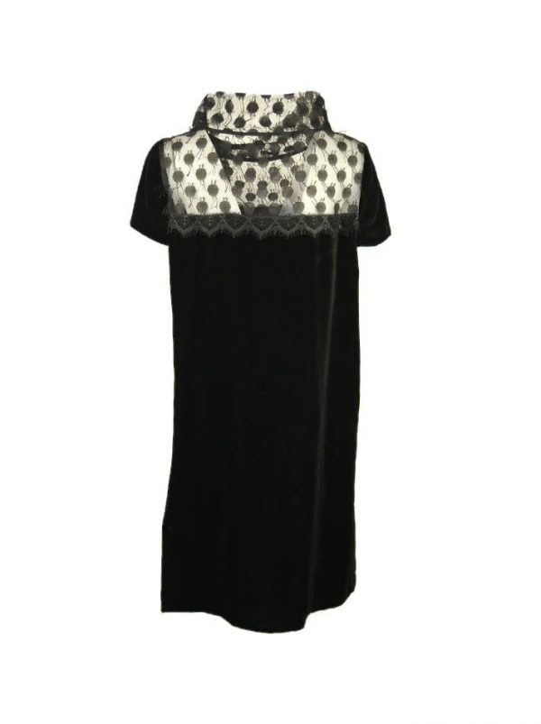 Платье Maria Grazia Severi  черное бархатное по верху сетка с кружевом воротник на завязках