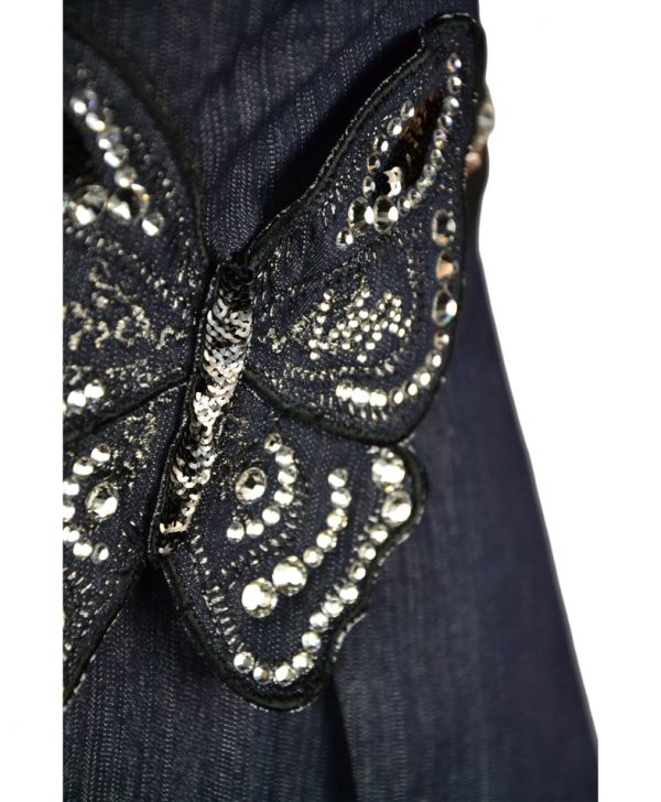 Платье VDP джинсовое пояс украшен камнями и вышивкой в виде бабочки