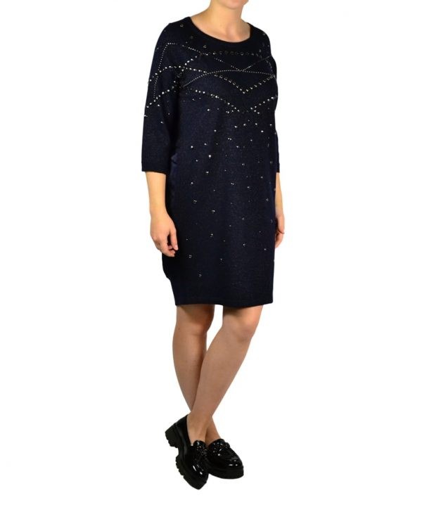 Платье VDP темно-синее с люрексом и камнями