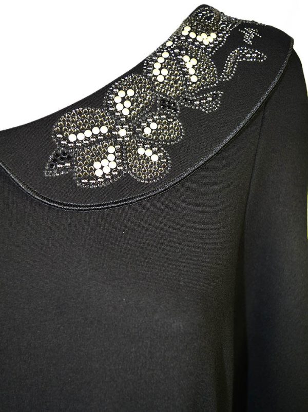 Платье VDP черное воротник украшен жемчугом и камнями