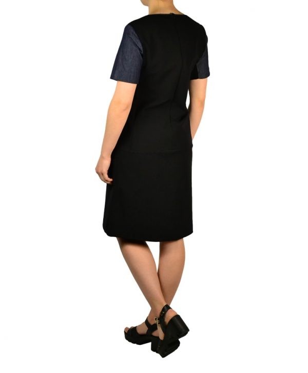 Платье VDP черное комбинированное джинсом с вышивкой пайетками