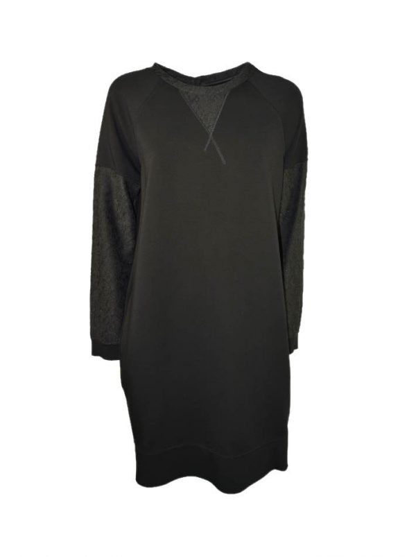 Платье VDP черное комбинированное с гипюром на спинке декоративные пуговицы