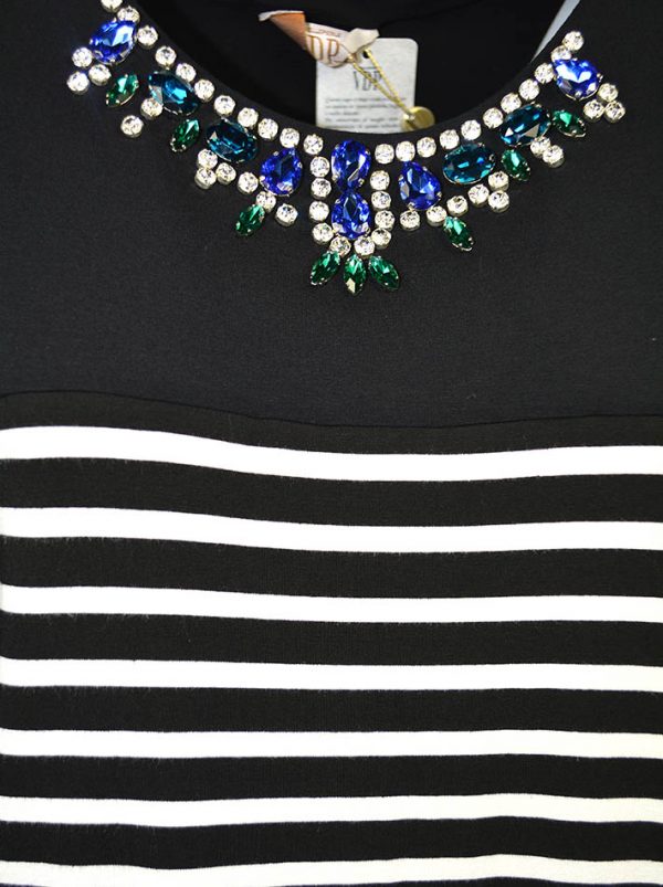 Платье VDP черное комбинированное гипюром и шелком по линии выреза камни