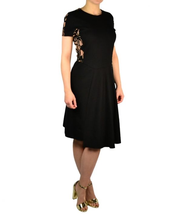 Платье VDP черное на спине вставка черно-бежевый принт с люрексом