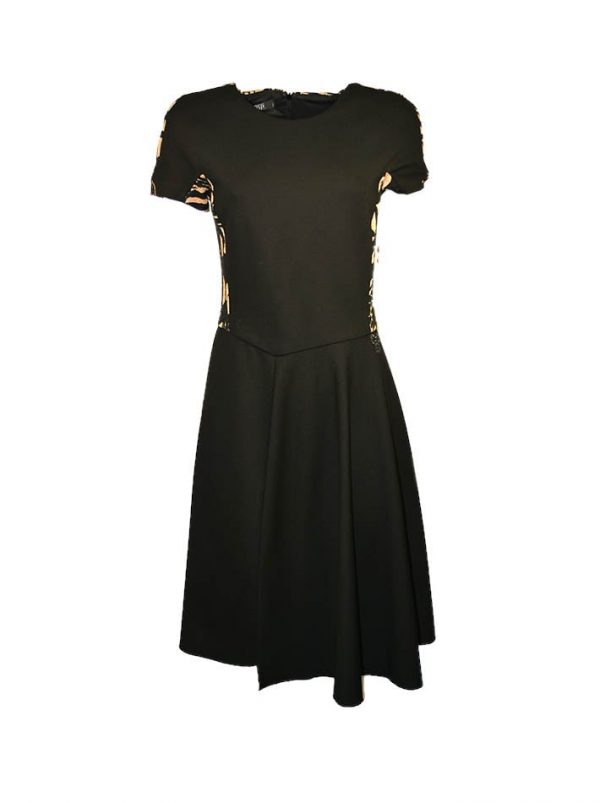 Платье VDP черное на спине вставка черно-бежевый принт с люрексом
