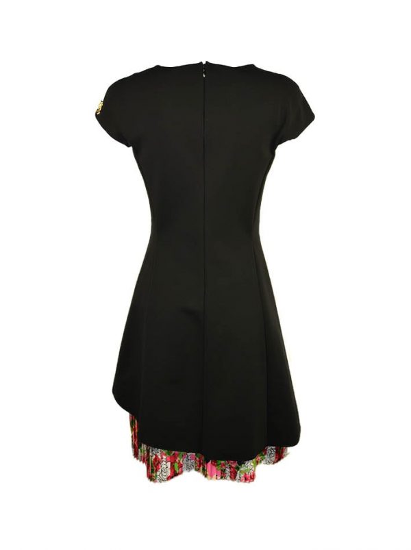 Платье VDP черное по линии низа вставка плиссе с цветочным принтом