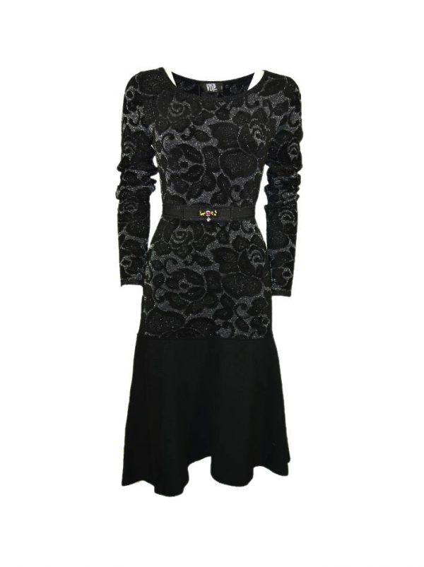 Платье VDP черное с цветочным принтом и люрексом