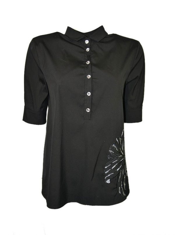 Рубашка VDP черная с вышивкой и камнями
