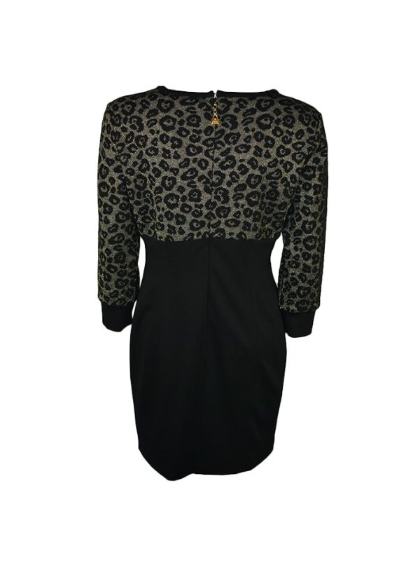 Платье Petite Couture черное леопардовый принт с люрексом на груди вышивка с камнями