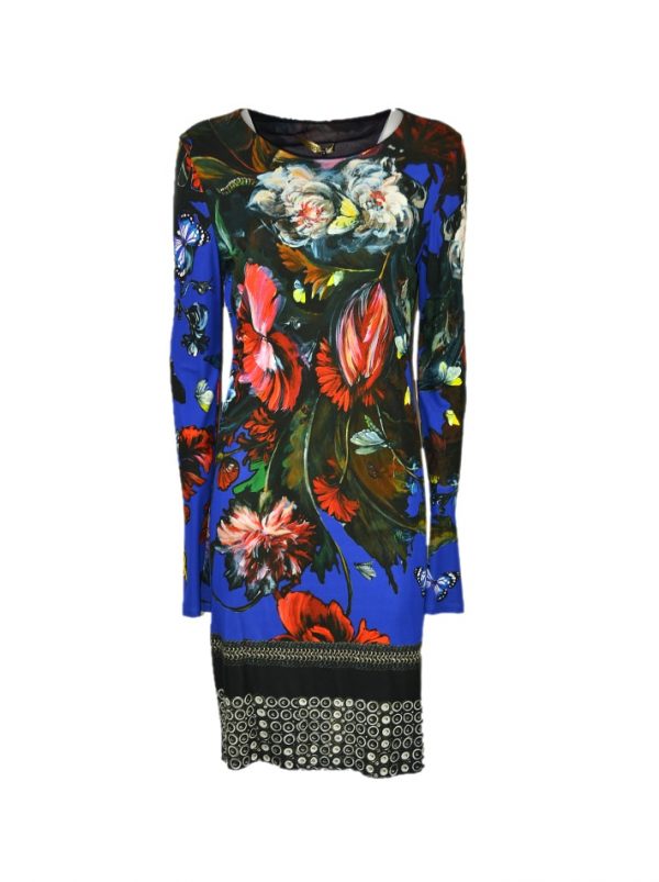 Платье Roberto Cavalli черно-синее с цветочным принтом