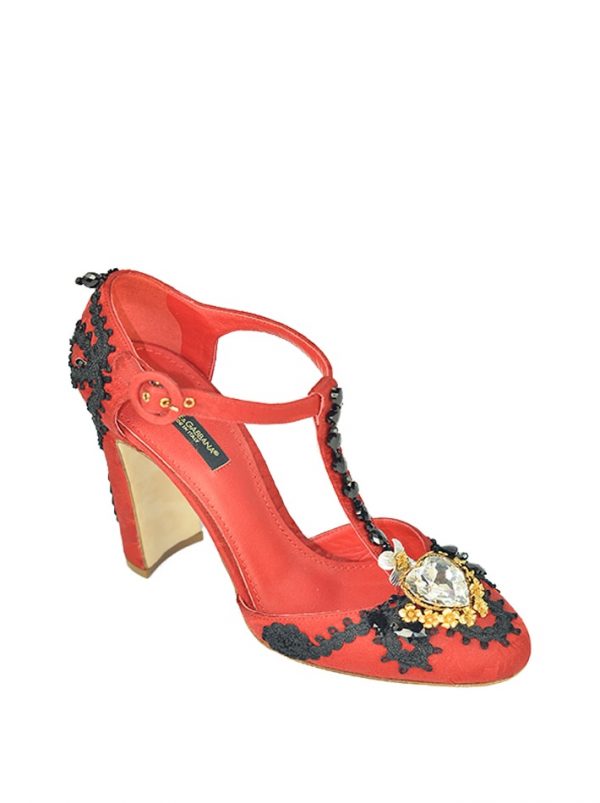 Туфли Dolce&Gabbana красные с камнями и тесьмой