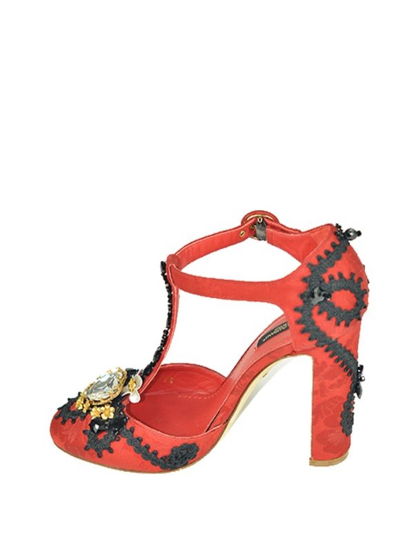 Туфли Dolce&Gabbana красные с камнями и тесьмой