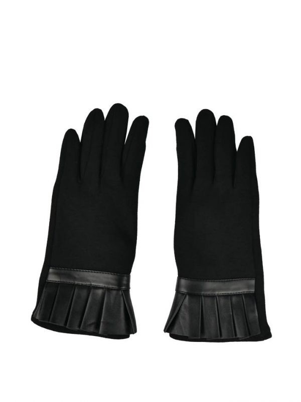Перчатки Sandro Ferrone черные трикотажные с кожаной вставкой плиссе