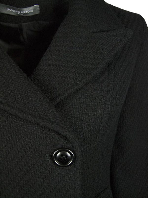 Пиджак Sandro Ferrone черный твидовый с двубортными пуговицами