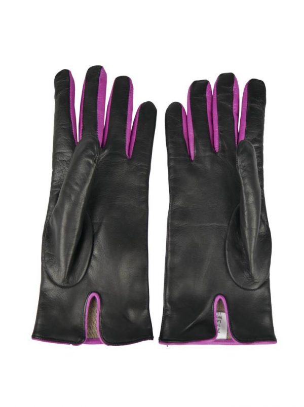 Перчатки Sandro Ferrone черные кожаные с розовой окантовкой