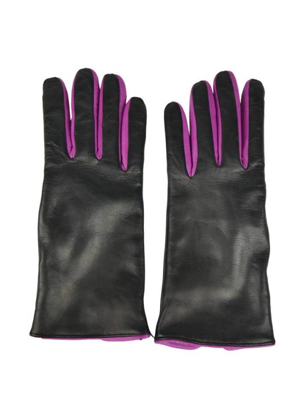 Перчатки Sandro Ferrone черные кожаные с розовой окантовкой