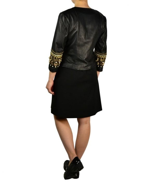 Куртка Gil Santucci черная кожаная с вышивкой и клёпками