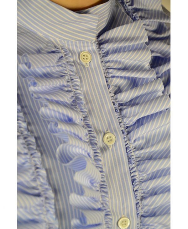Рубашка Paolo Casalini голубая в белую полоску с рюшами