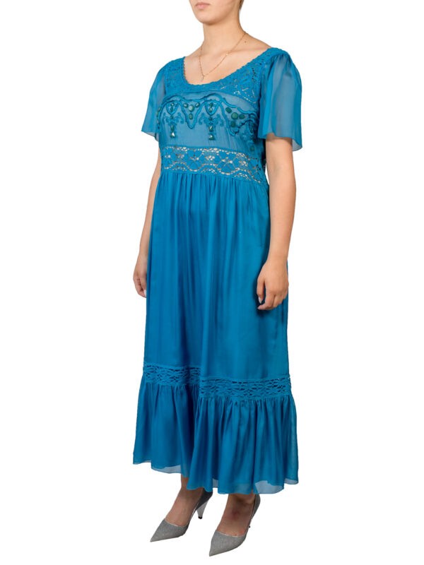 Платье Alberta Ferretti голубое с кружевом камнями и вышивкой