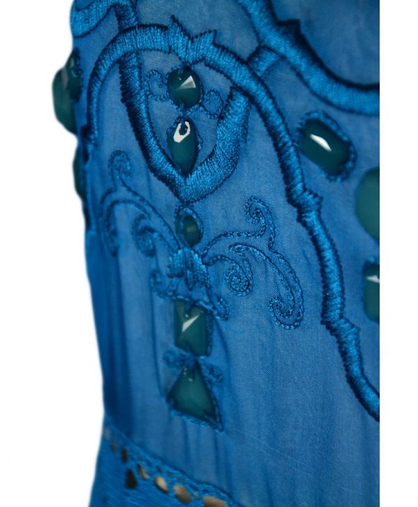 Платье Alberta Ferretti голубое с кружевом камнями и вышивкой