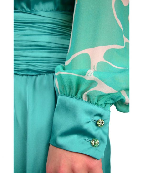 Платье Roberto Cavalli зеленое с цветочным принтом