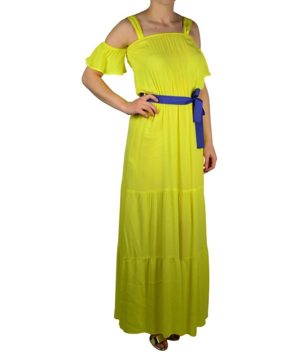 Платье Maryley желтое с синим поясом