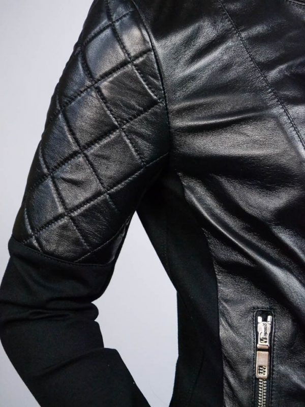 Куртка Tenax черная кожаная комбинированная трикотажем