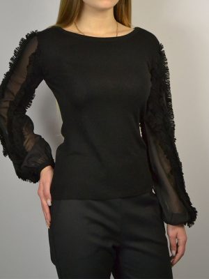 Кофта Maria Grazia Severi черная с шелковыми рукавами бахромой и бисером